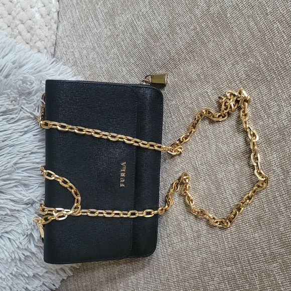 Furla Black and Gold Crossbody Bag with Aftermarket Chain - Picture 1 of 14